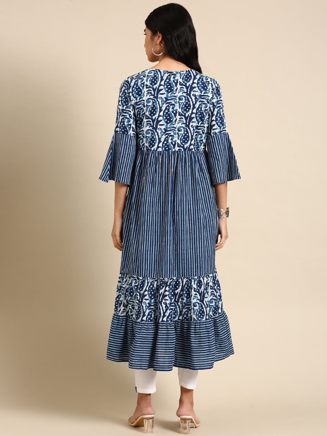 Women's Navy Blue Printed Anarkali Kurta