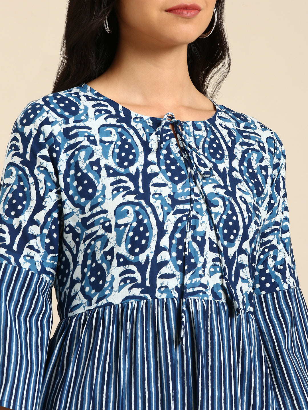 Women's Navy Blue Printed Anarkali Kurta