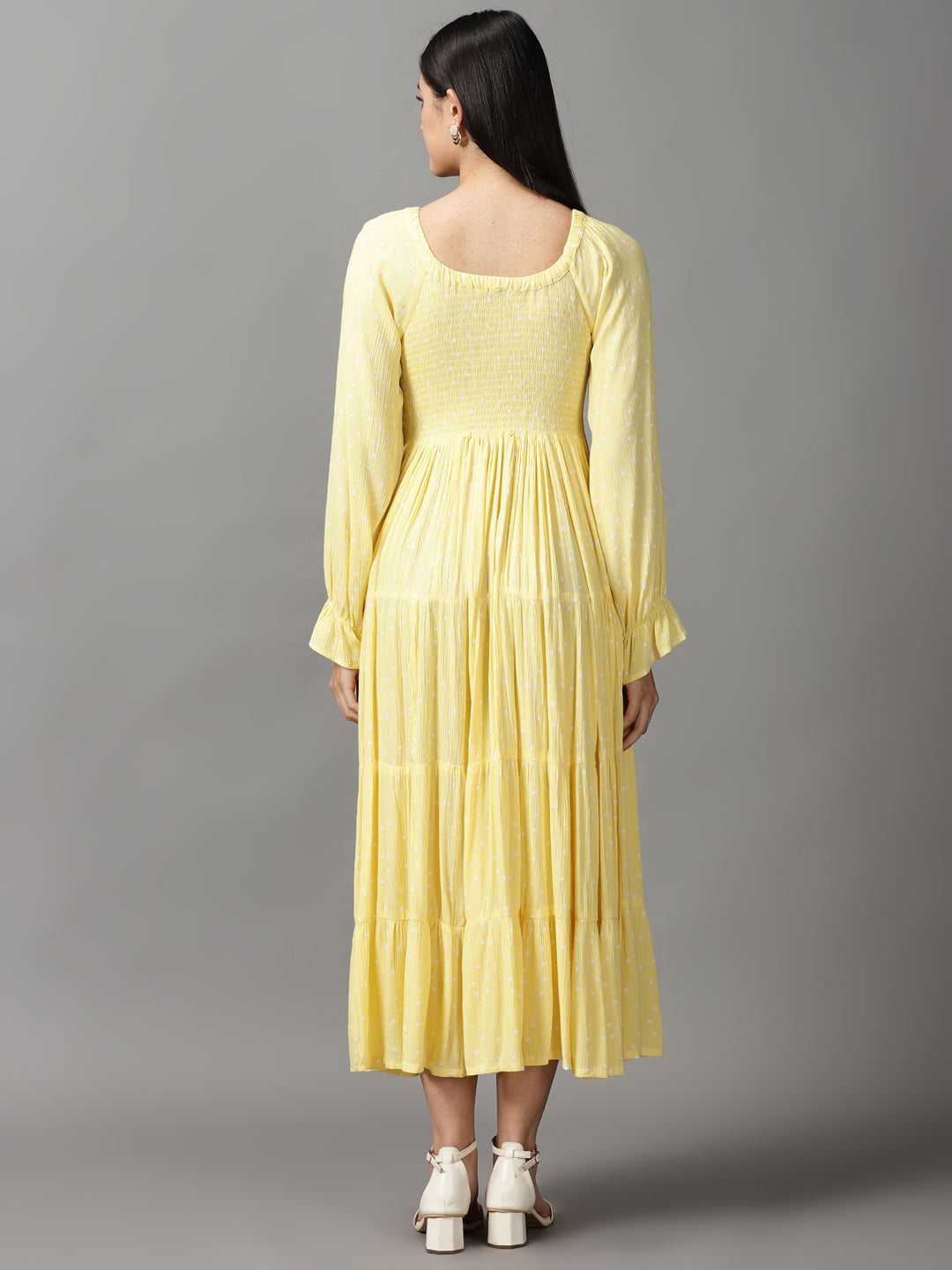 Women's Yellow Polka Dots Fit and Flare Dress