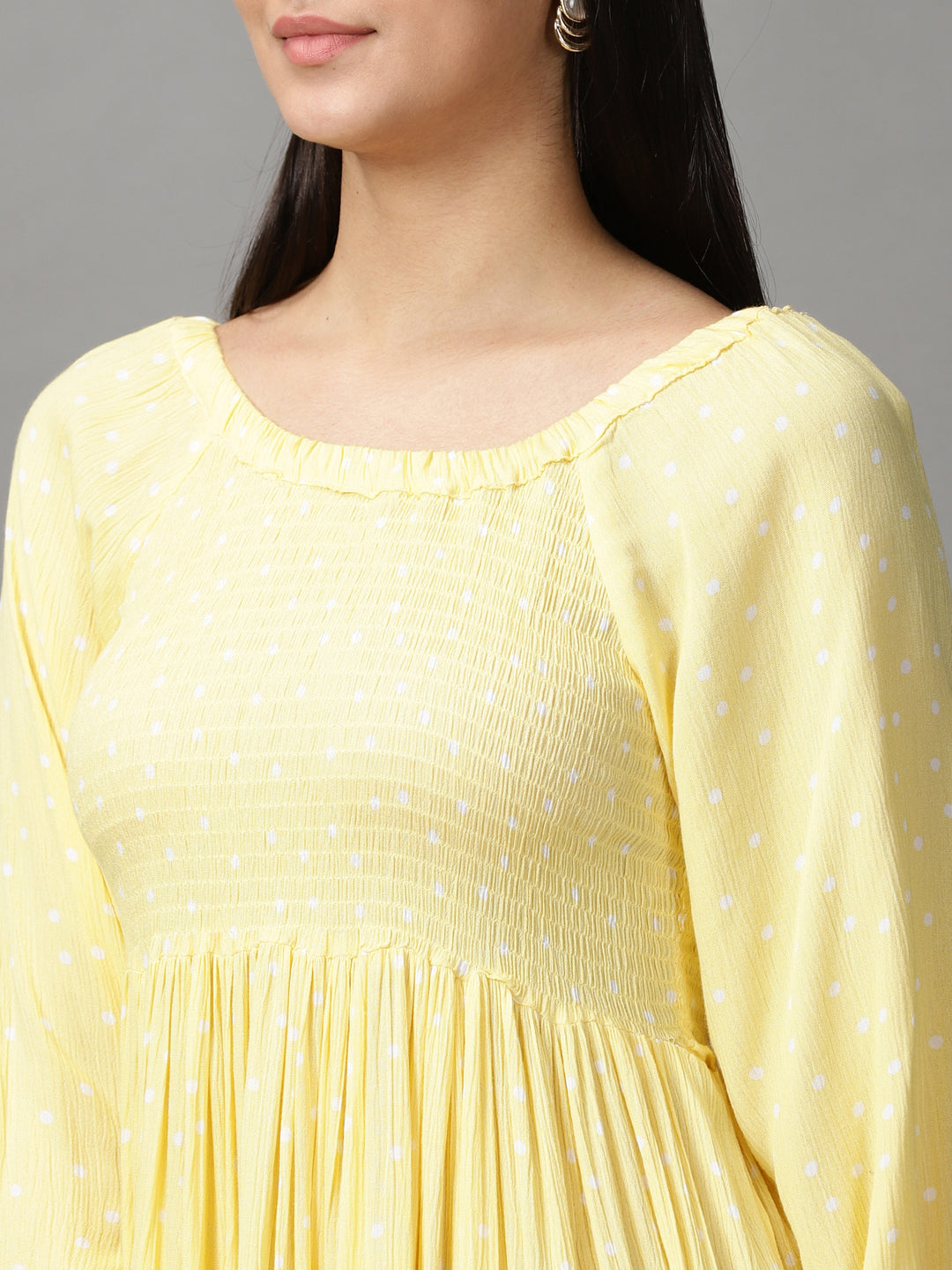 Women's Yellow Polka Dots Fit and Flare Dress