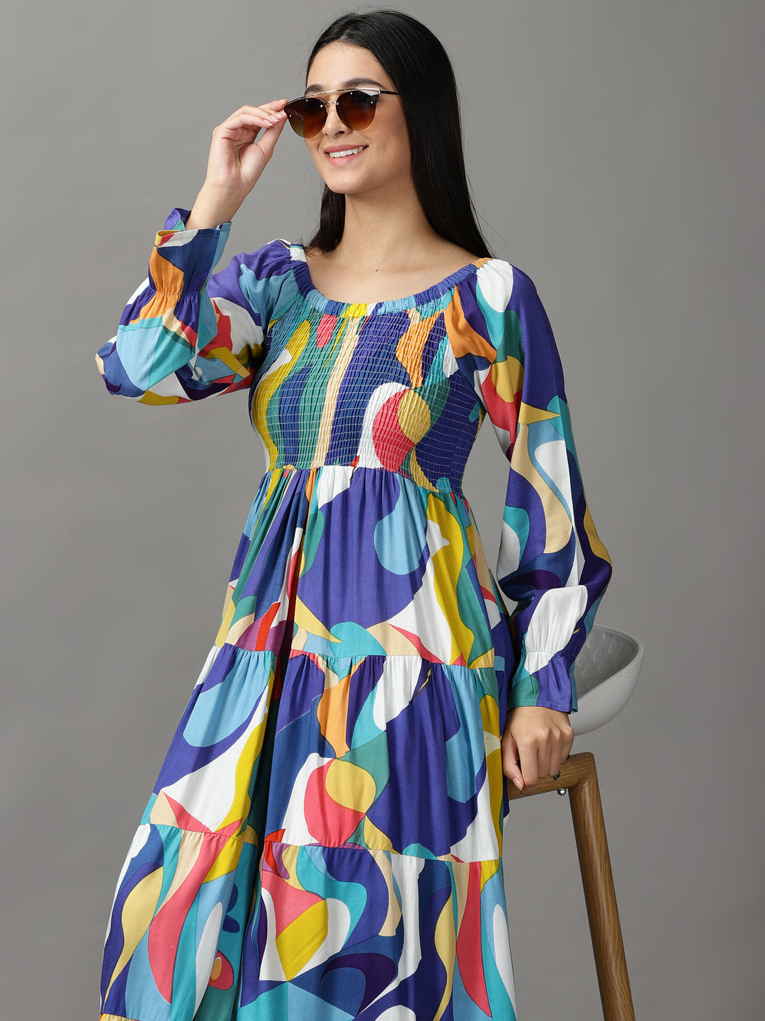 Women's Multi Colourblock Fit and Flare Dress