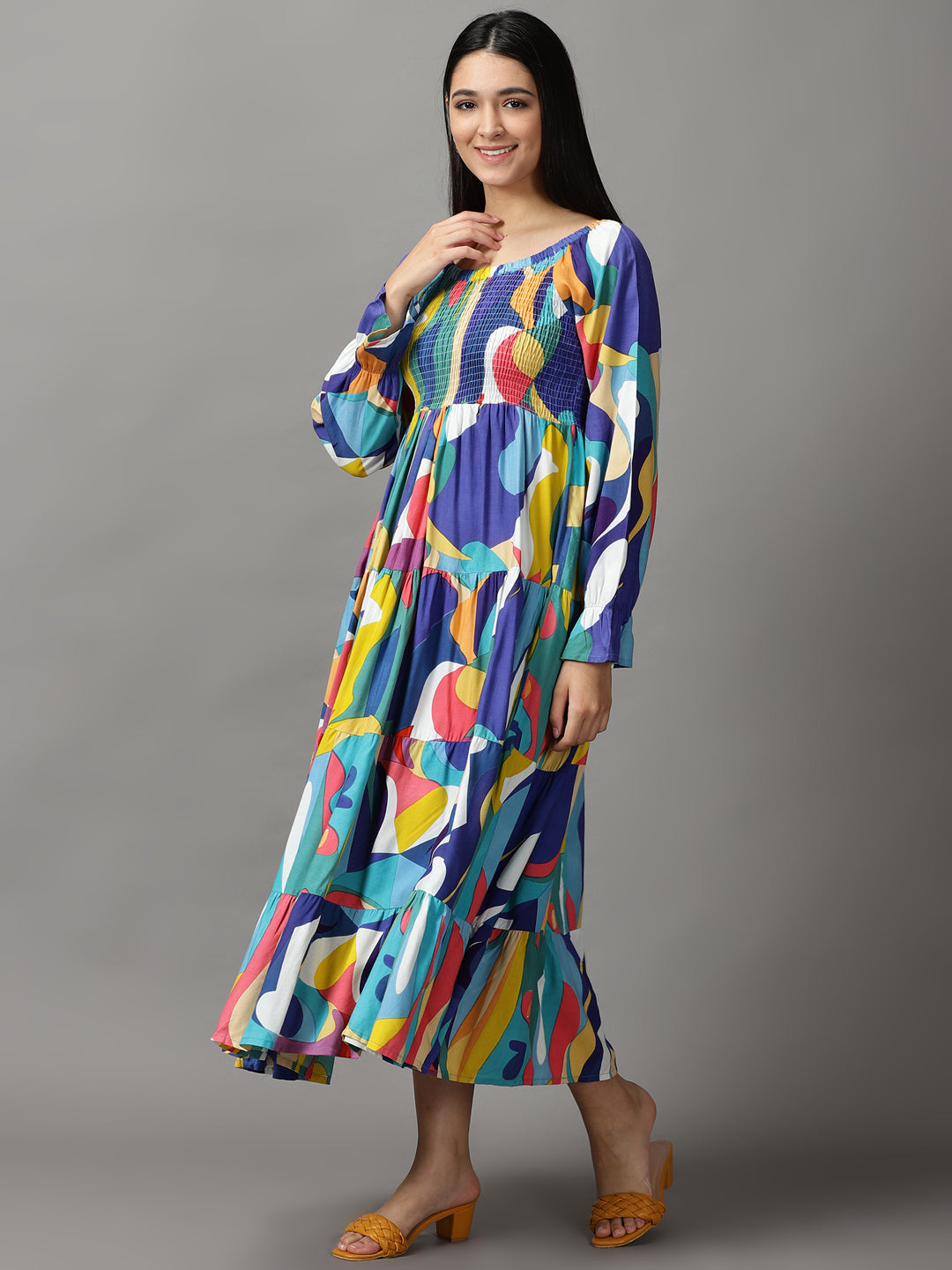 Women's Multi Colourblock Fit and Flare Dress