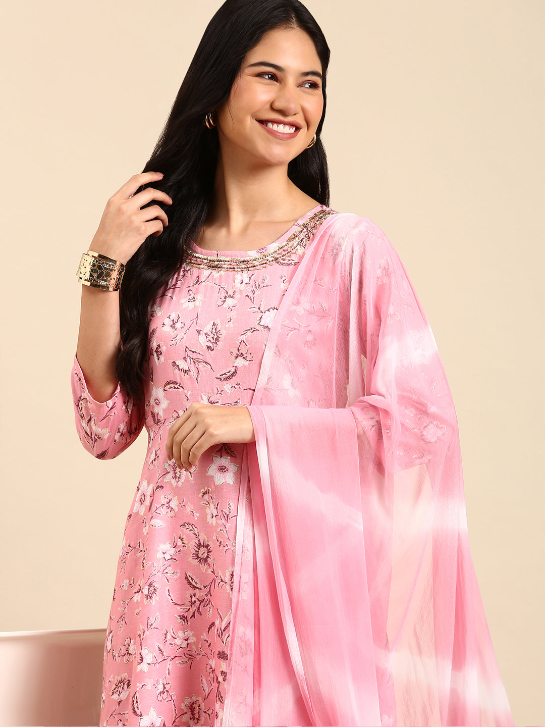 Women's Pink Printed Kurta Set