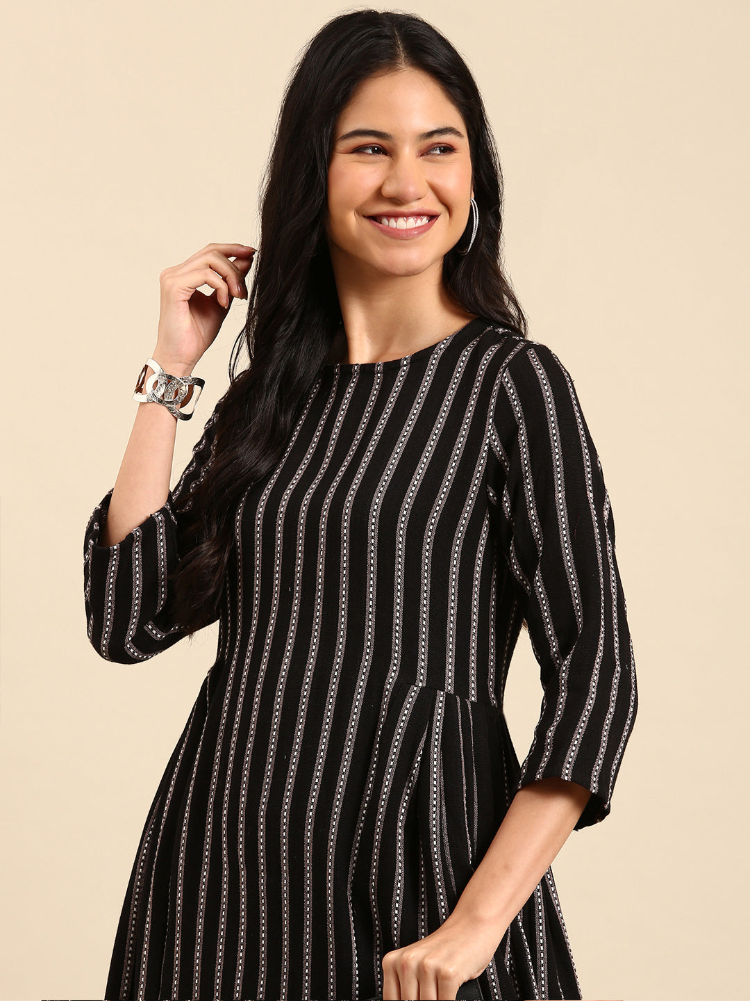 Women's Black Striped Kurta Set