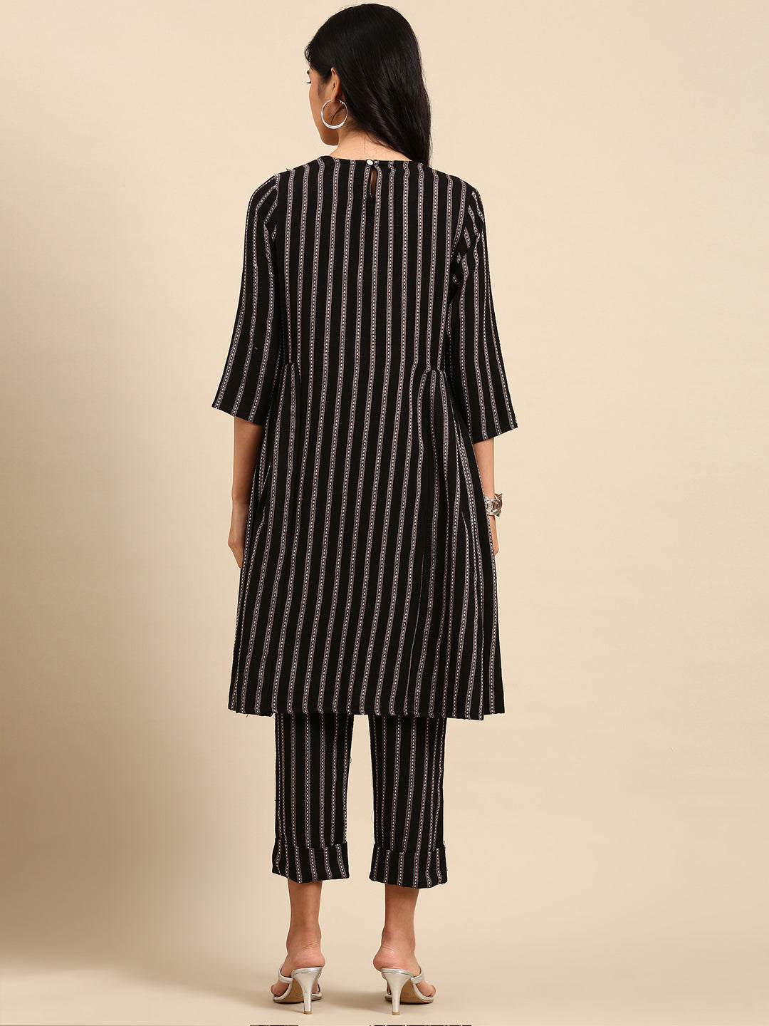 Women's Black Striped Kurta Set
