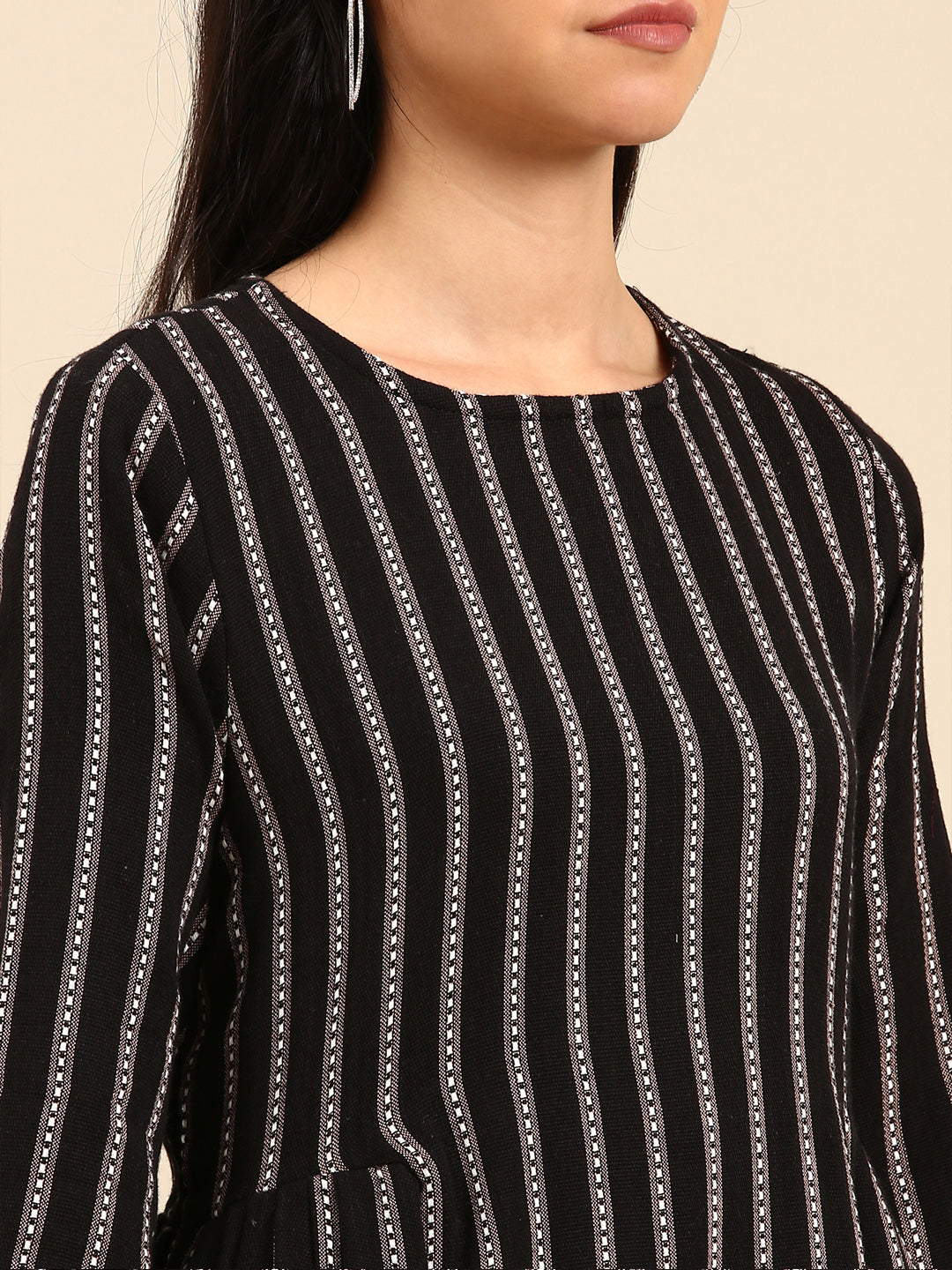 Women's Black Striped Kurta Set