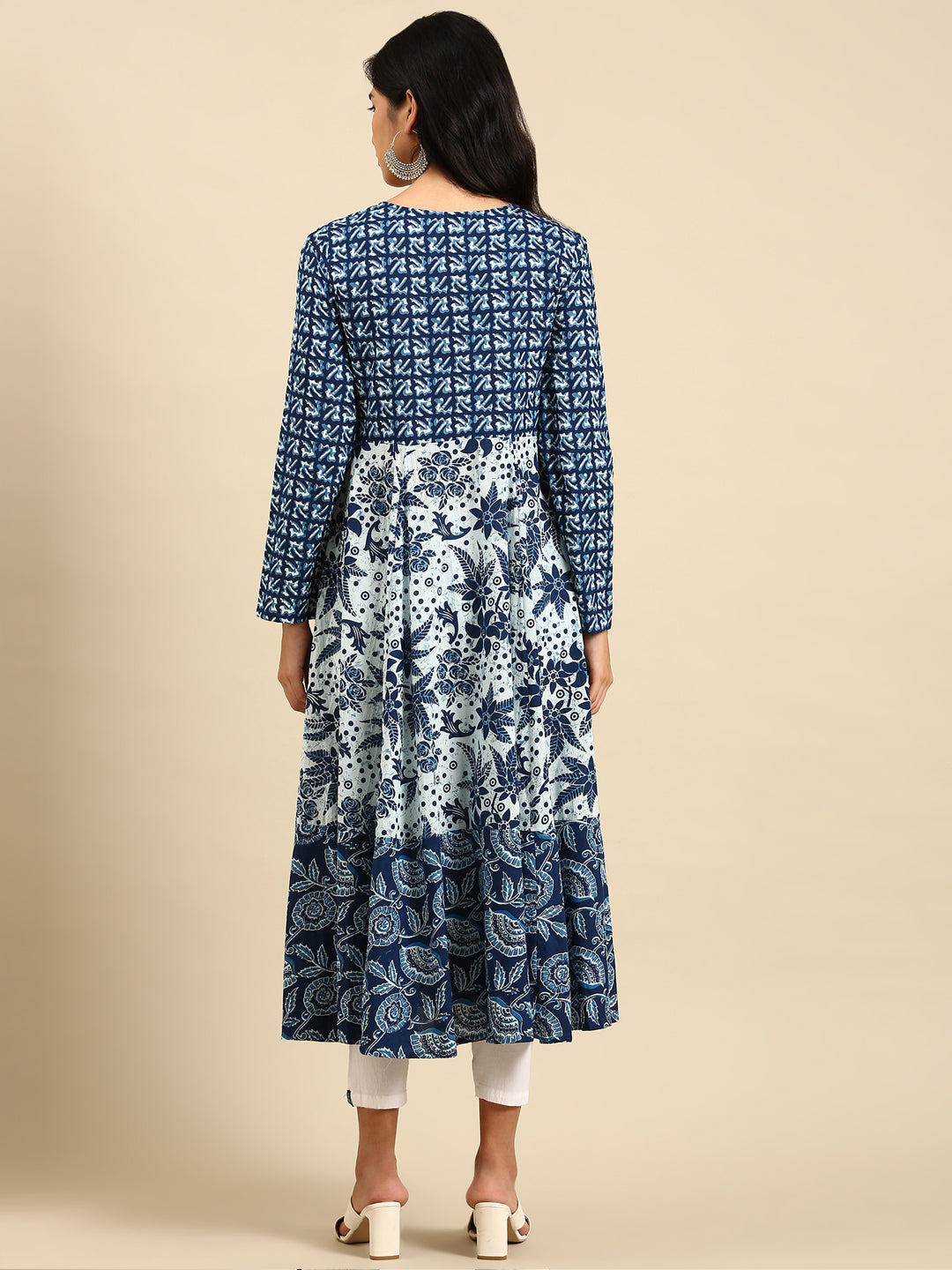 Women's Navy Blue Printed Anarkali Kurta