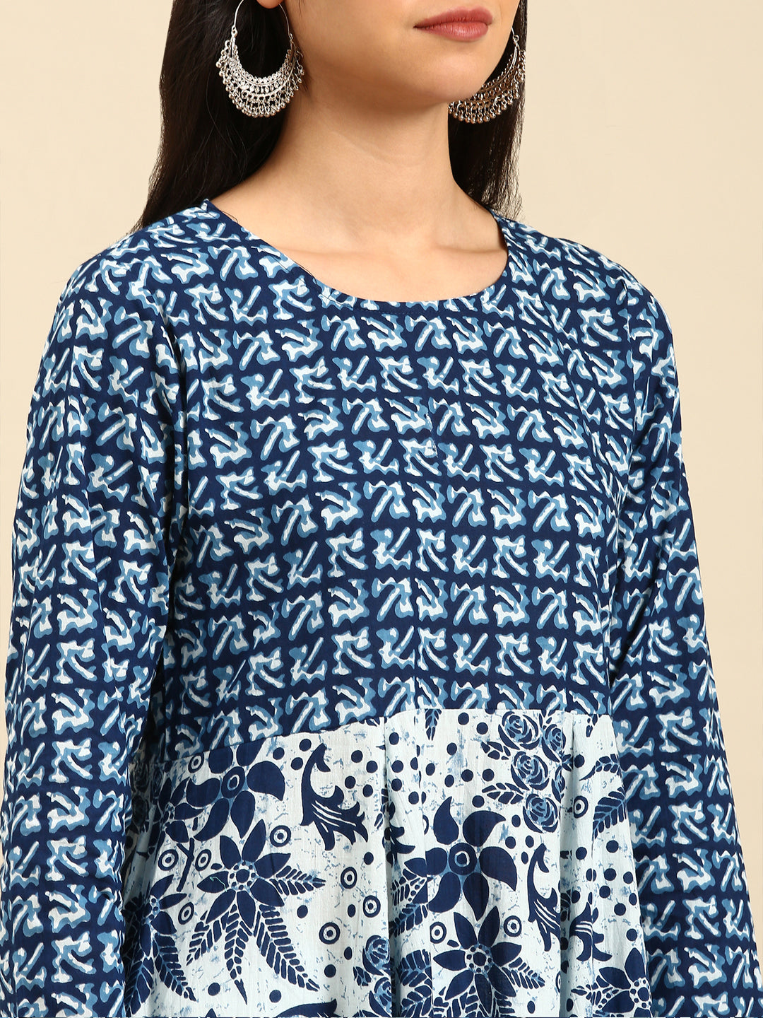 Women's Navy Blue Printed Anarkali Kurta