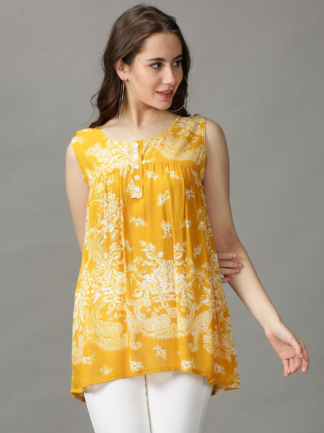 Women's Yellow Printed Top