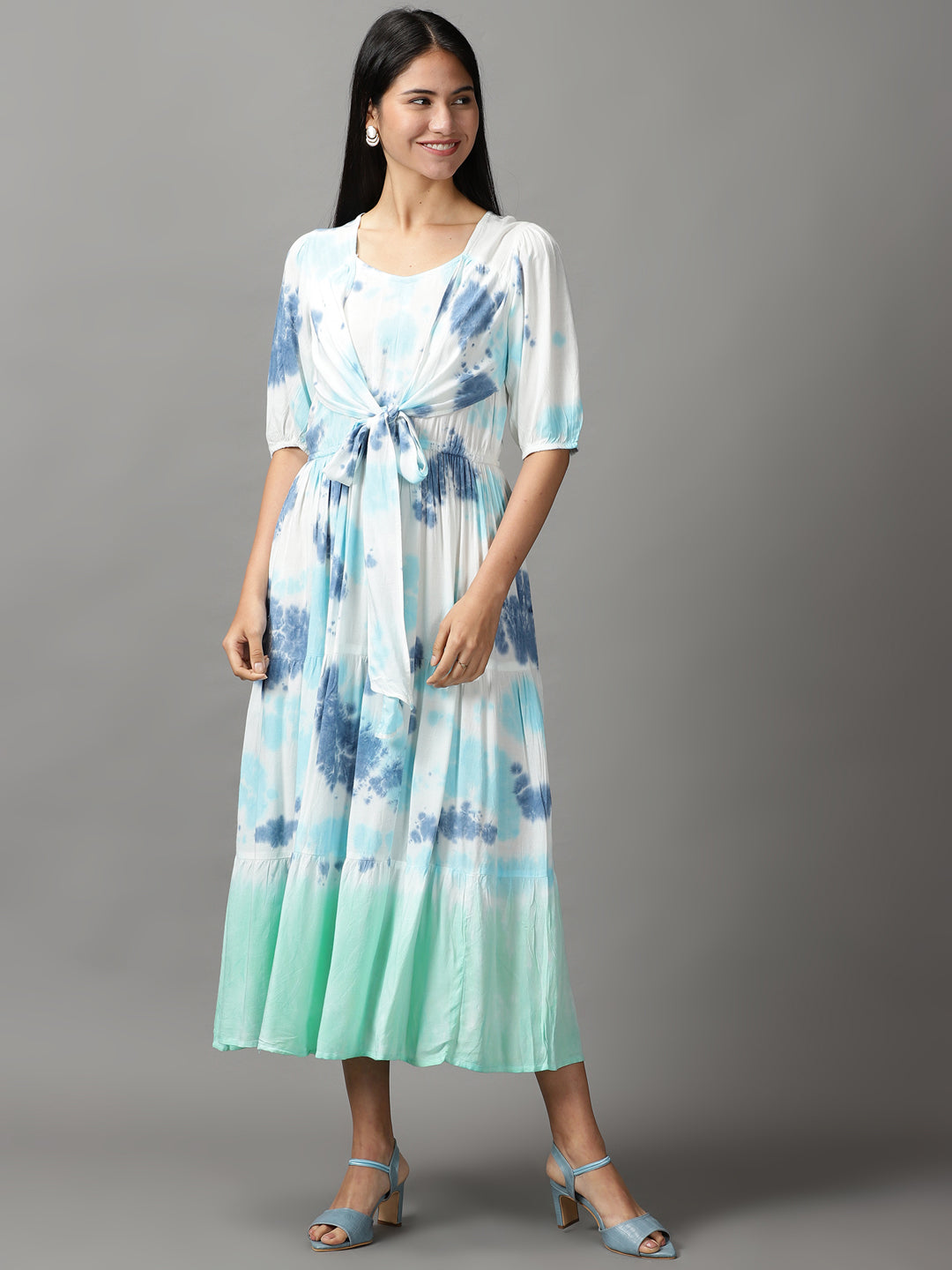 Women's White Tie Dye Fit and Flare Dress