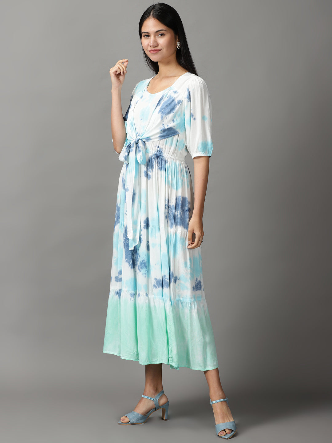 Women's White Tie Dye Fit and Flare Dress