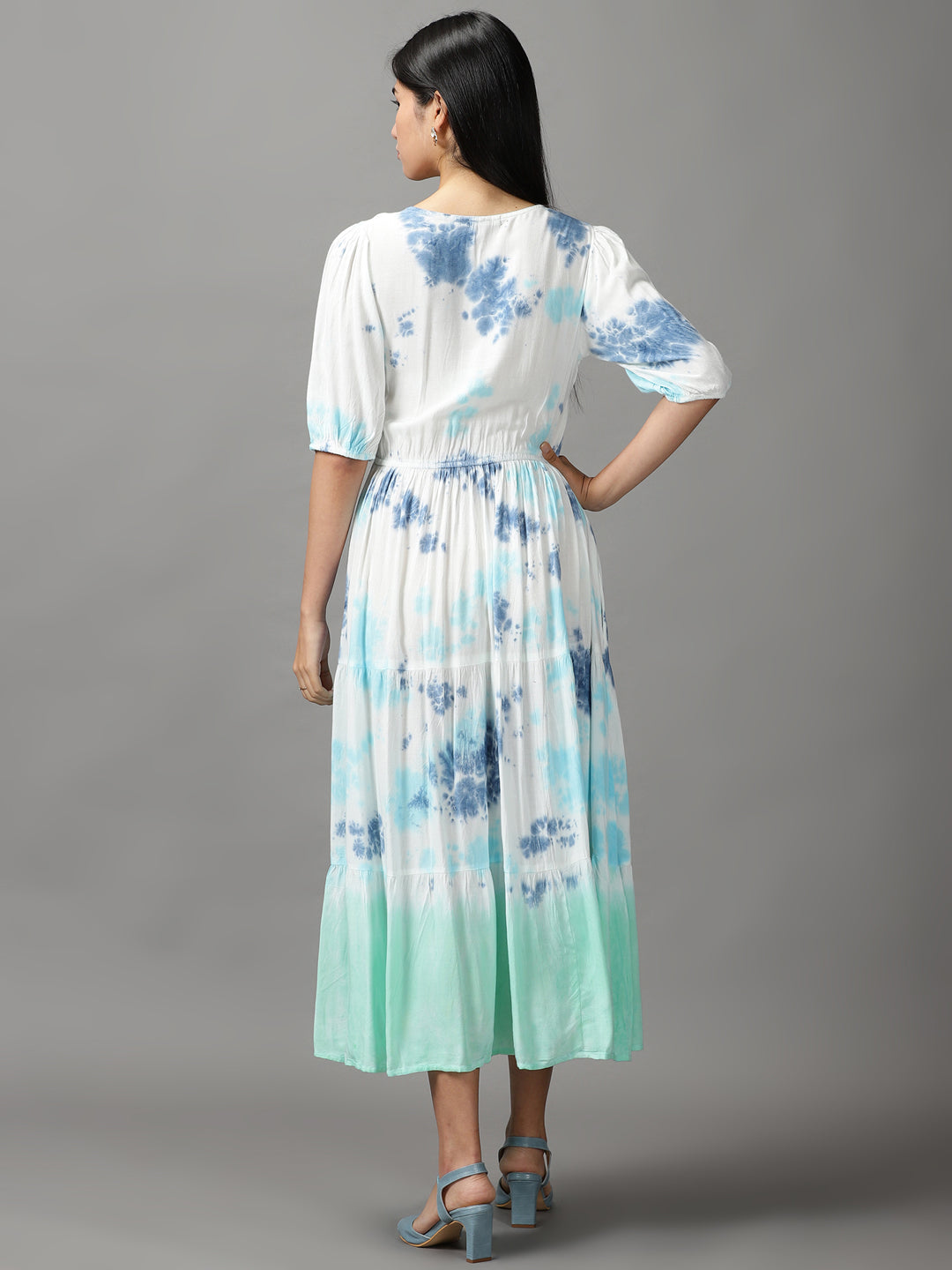 Women's White Tie Dye Fit and Flare Dress