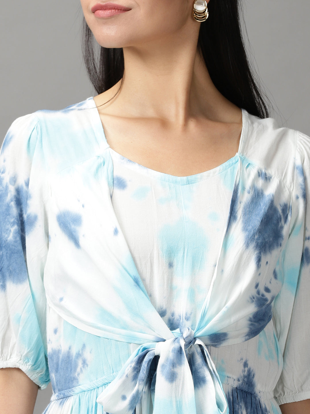 Women's White Tie Dye Fit and Flare Dress