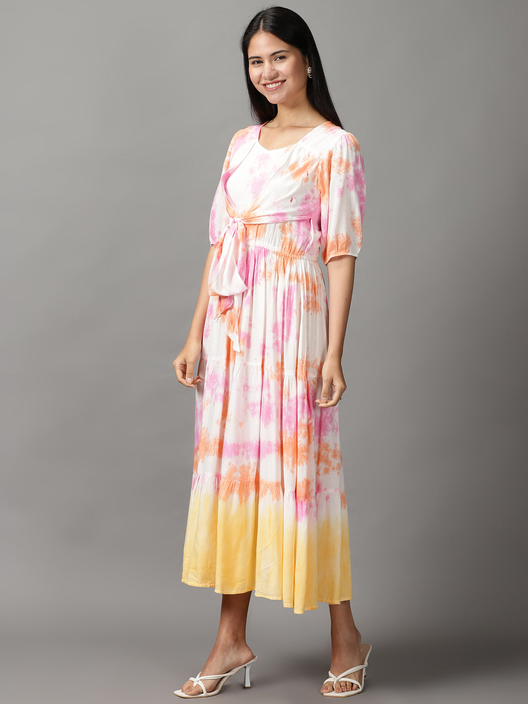 Women's White Tie Dye Fit and Flare Dress