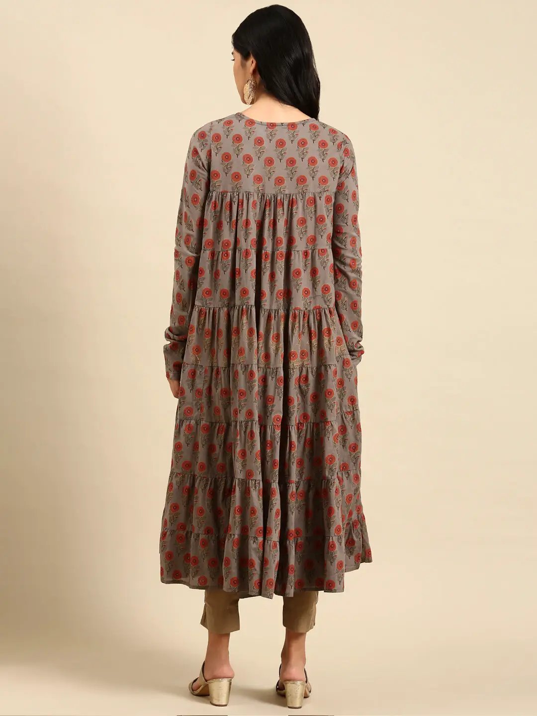 Women's Grey Printed Anarkali Kurta