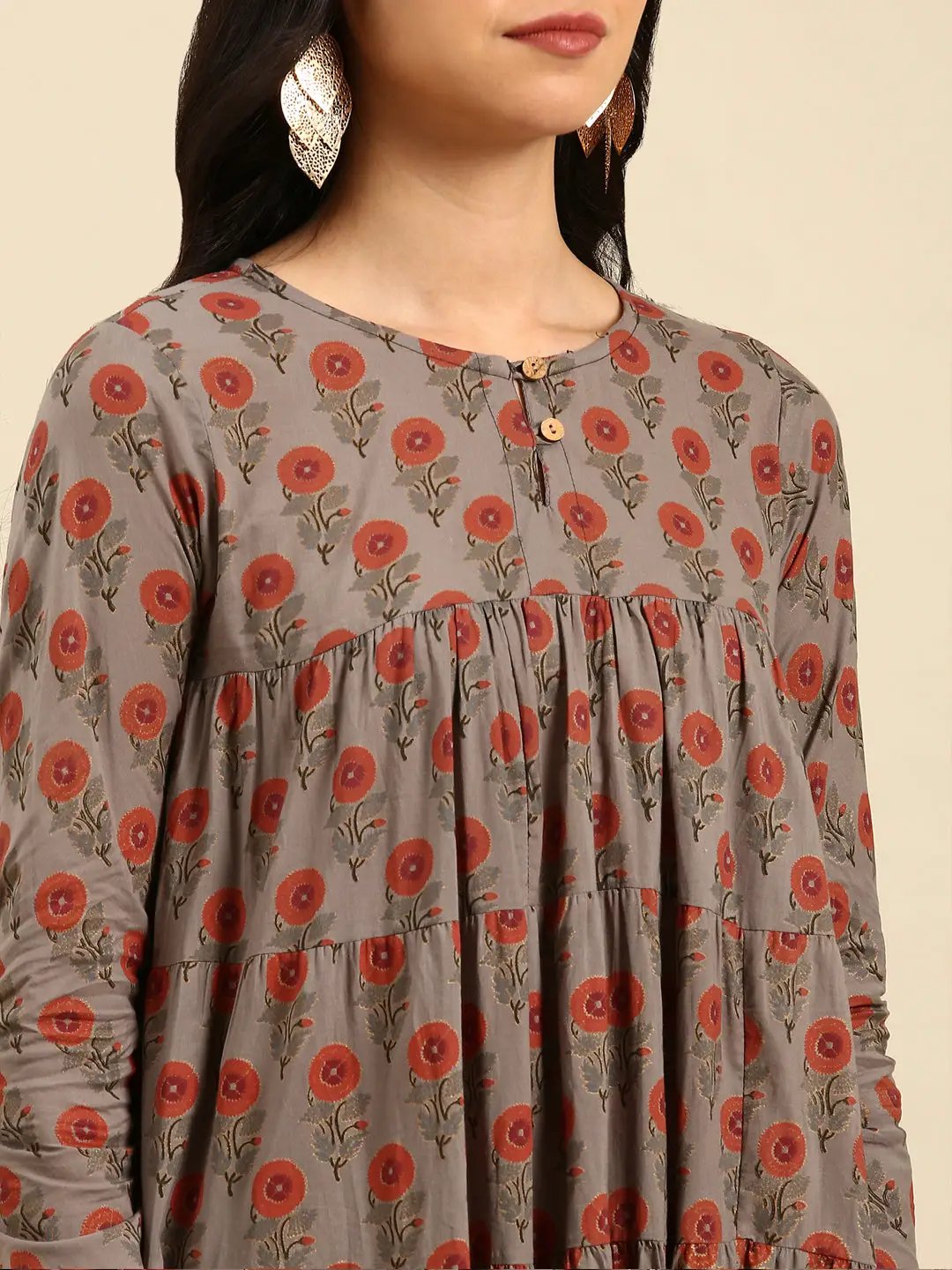 Women's Grey Printed Anarkali Kurta