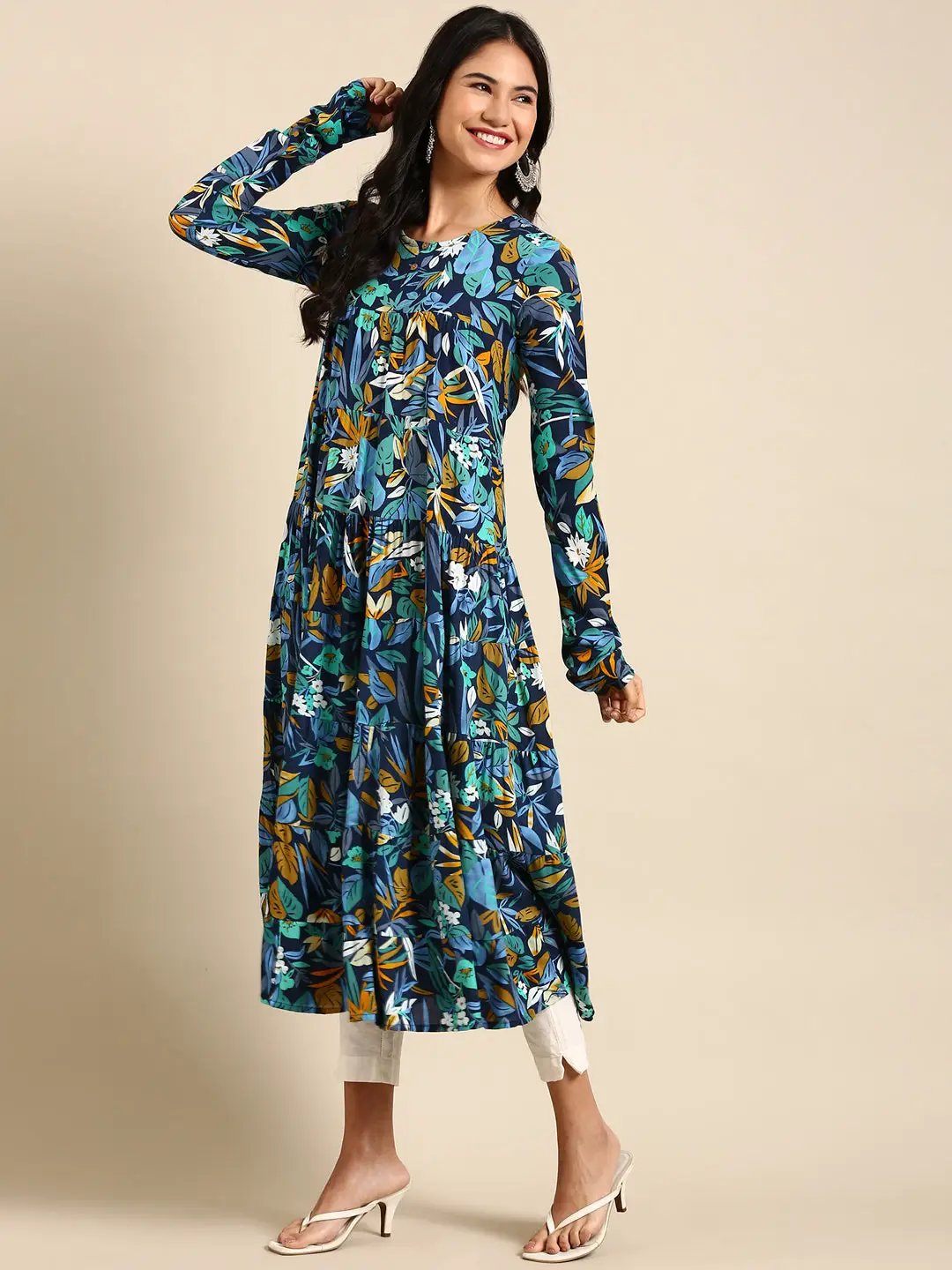 Women's Blue Printed Straight Kurta