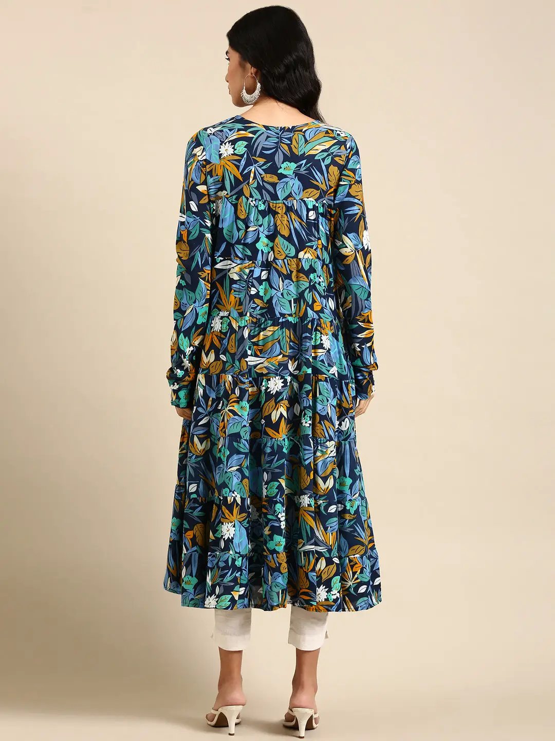 Women's Blue Printed Straight Kurta