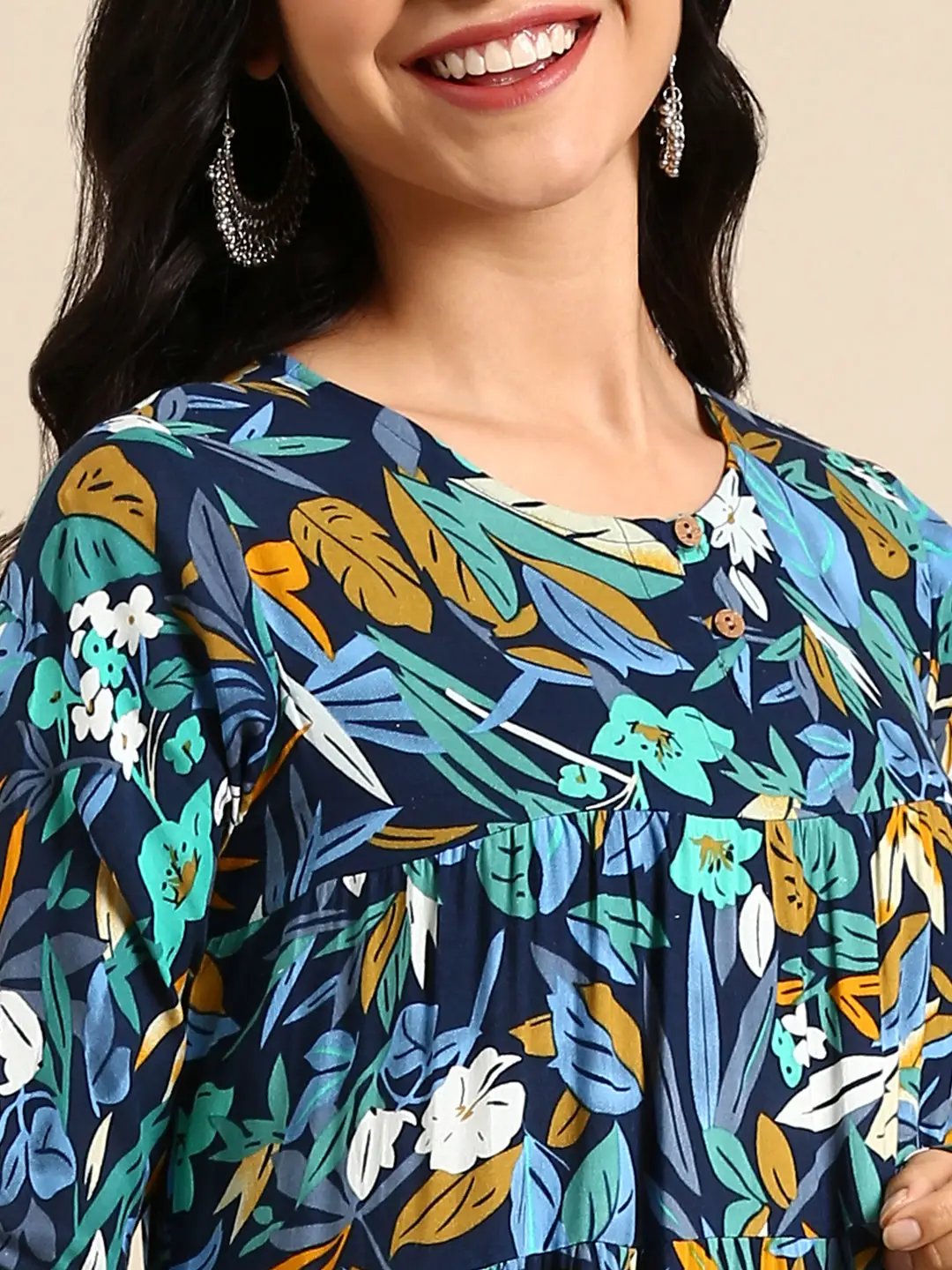 Women's Blue Printed Straight Kurta