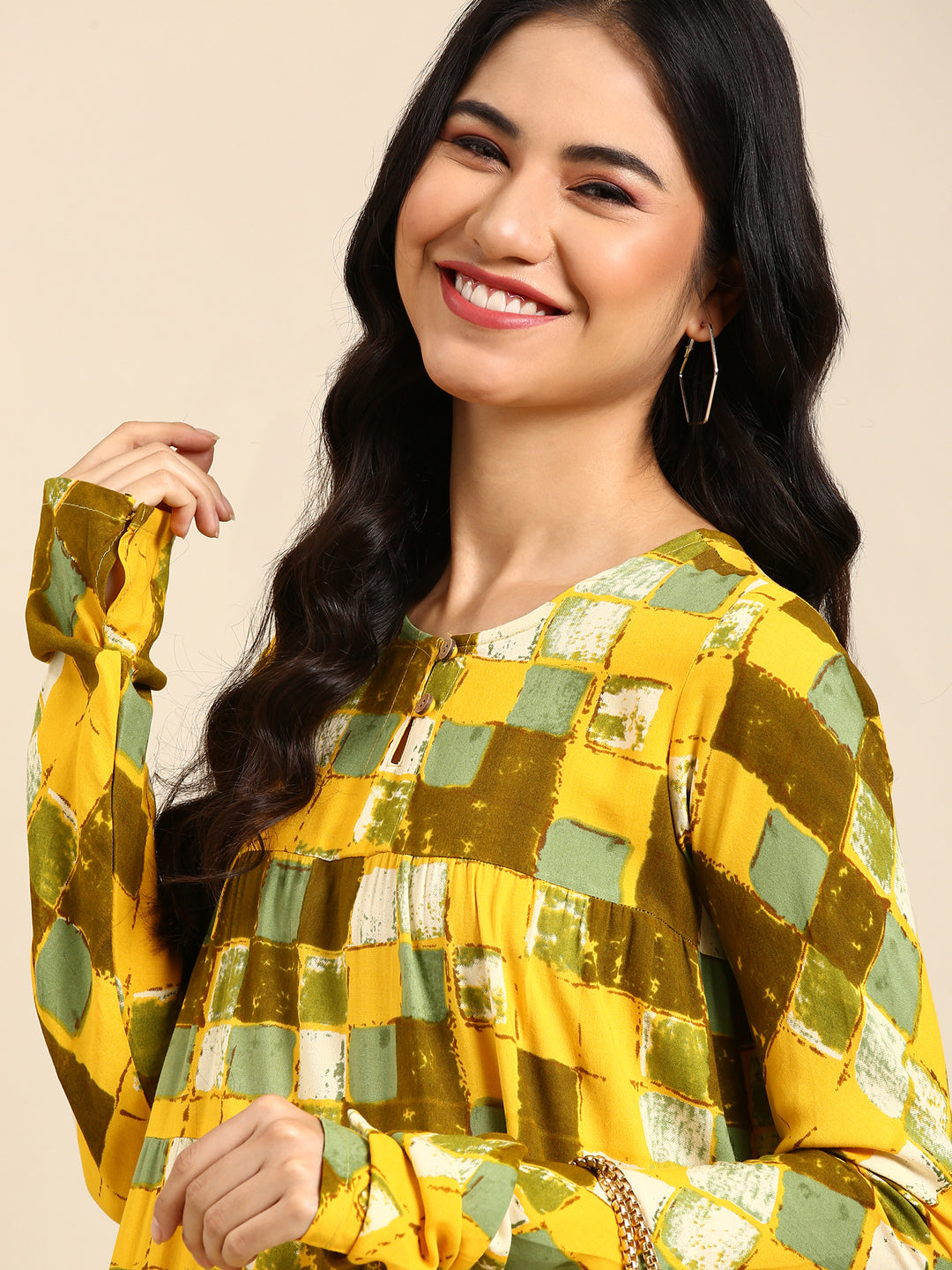 Women's Yellow Printed Anarkali Kurta