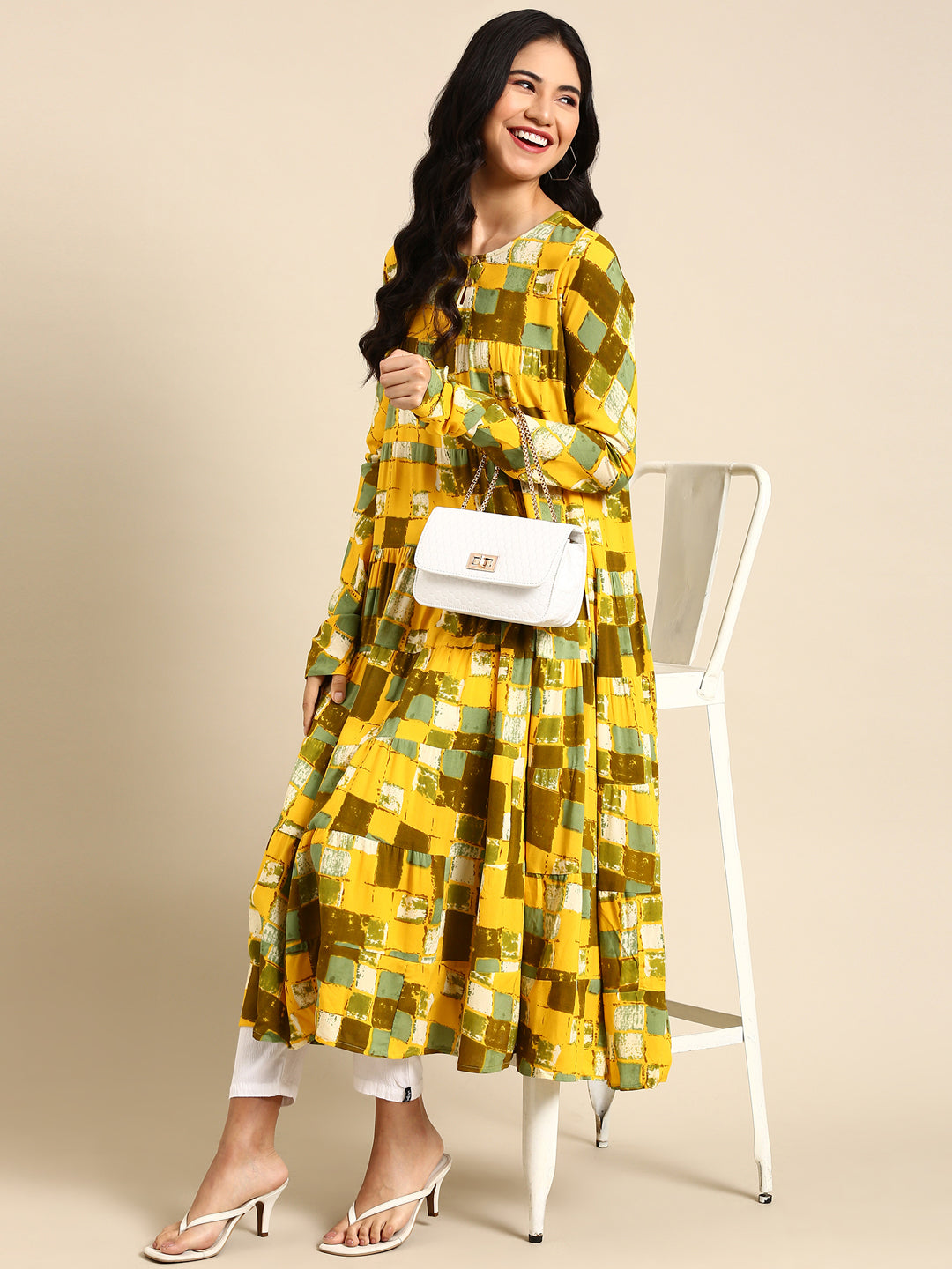 Women's Yellow Printed Anarkali Kurta