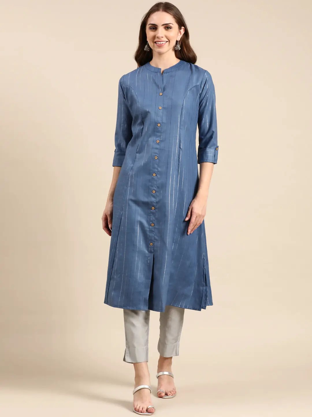 Women's Blue Solid Straight Kurta