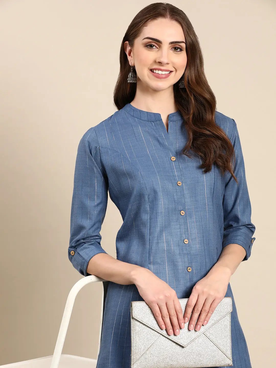 Women's Blue Solid Straight Kurta