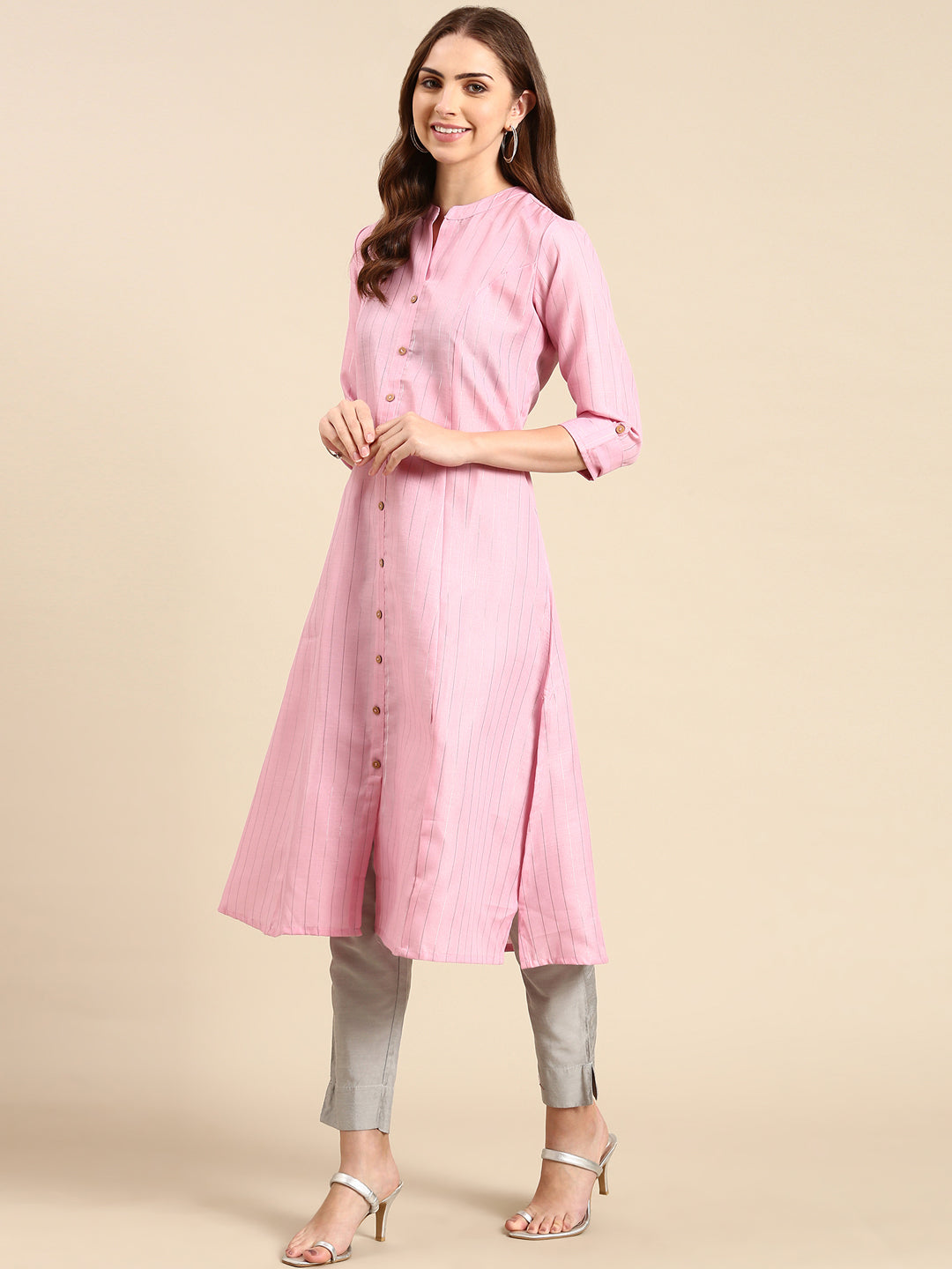 Women's Pink Solid Straight Kurta