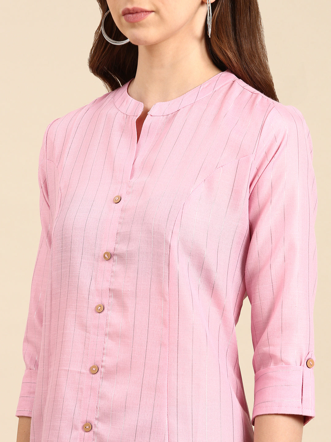 Women's Pink Solid Straight Kurta