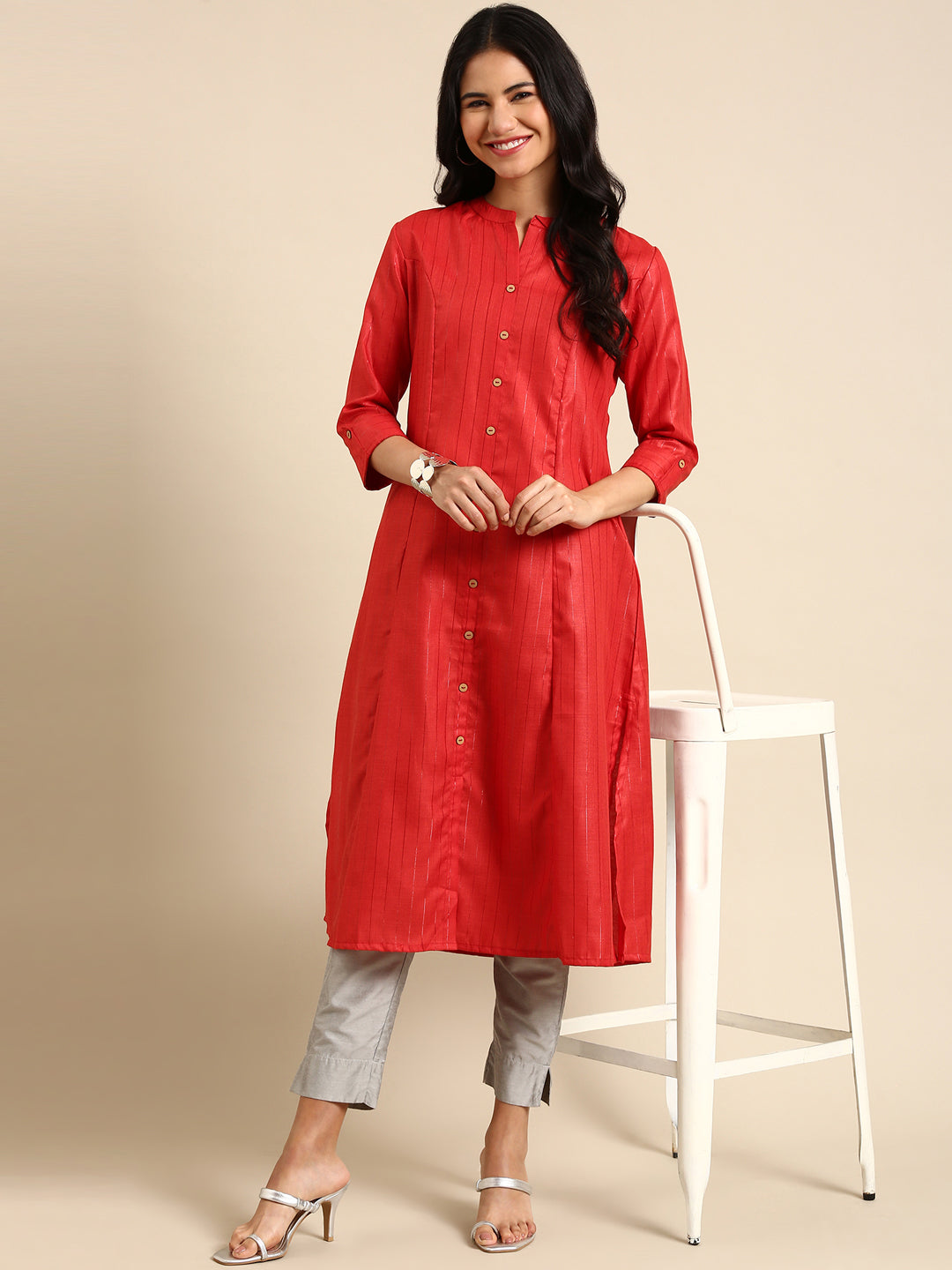 Women's Rust Embroidered Straight Kurta