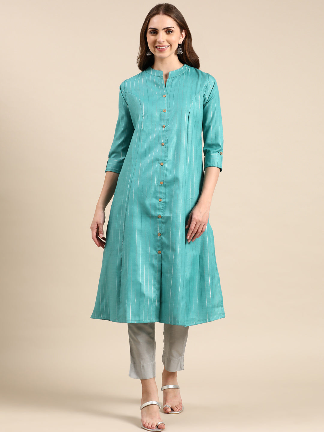 Women's Sea Green Solid Straight Kurta