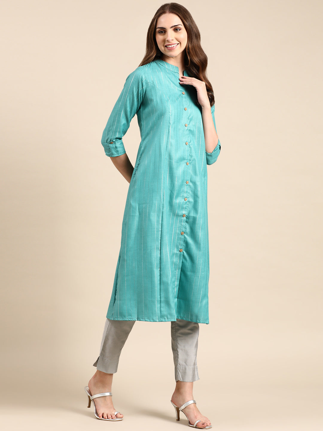 Women's Sea Green Solid Straight Kurta