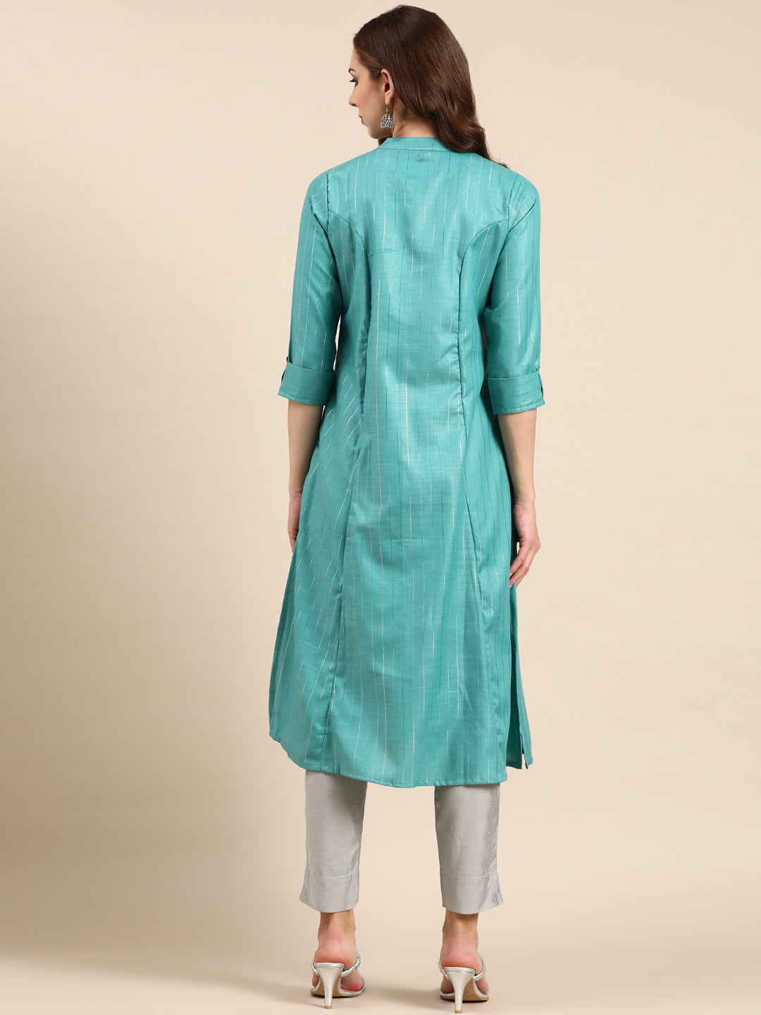 Women's Sea Green Solid Straight Kurta