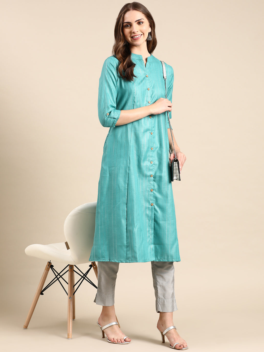 Women's Sea Green Solid Straight Kurta