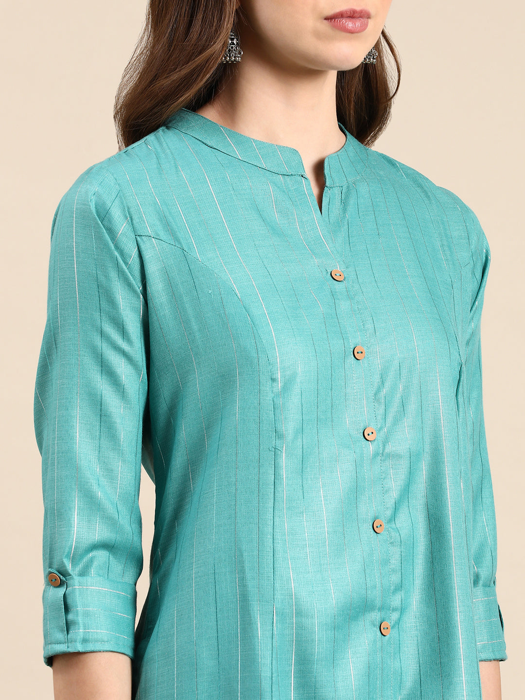 Women's Sea Green Solid Straight Kurta