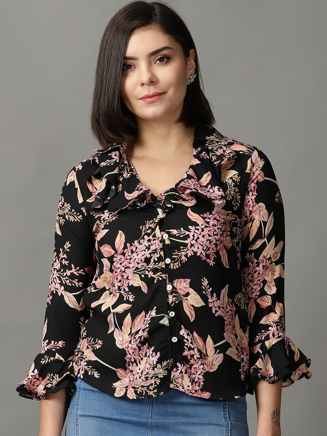 Women's Black Printed Top