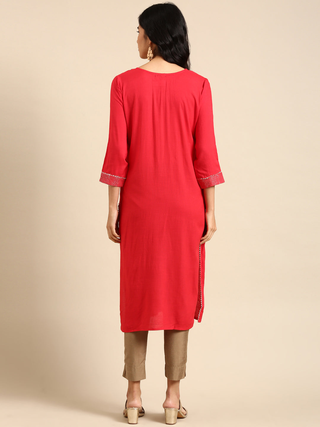 Women's Red Solid Straight Kurta