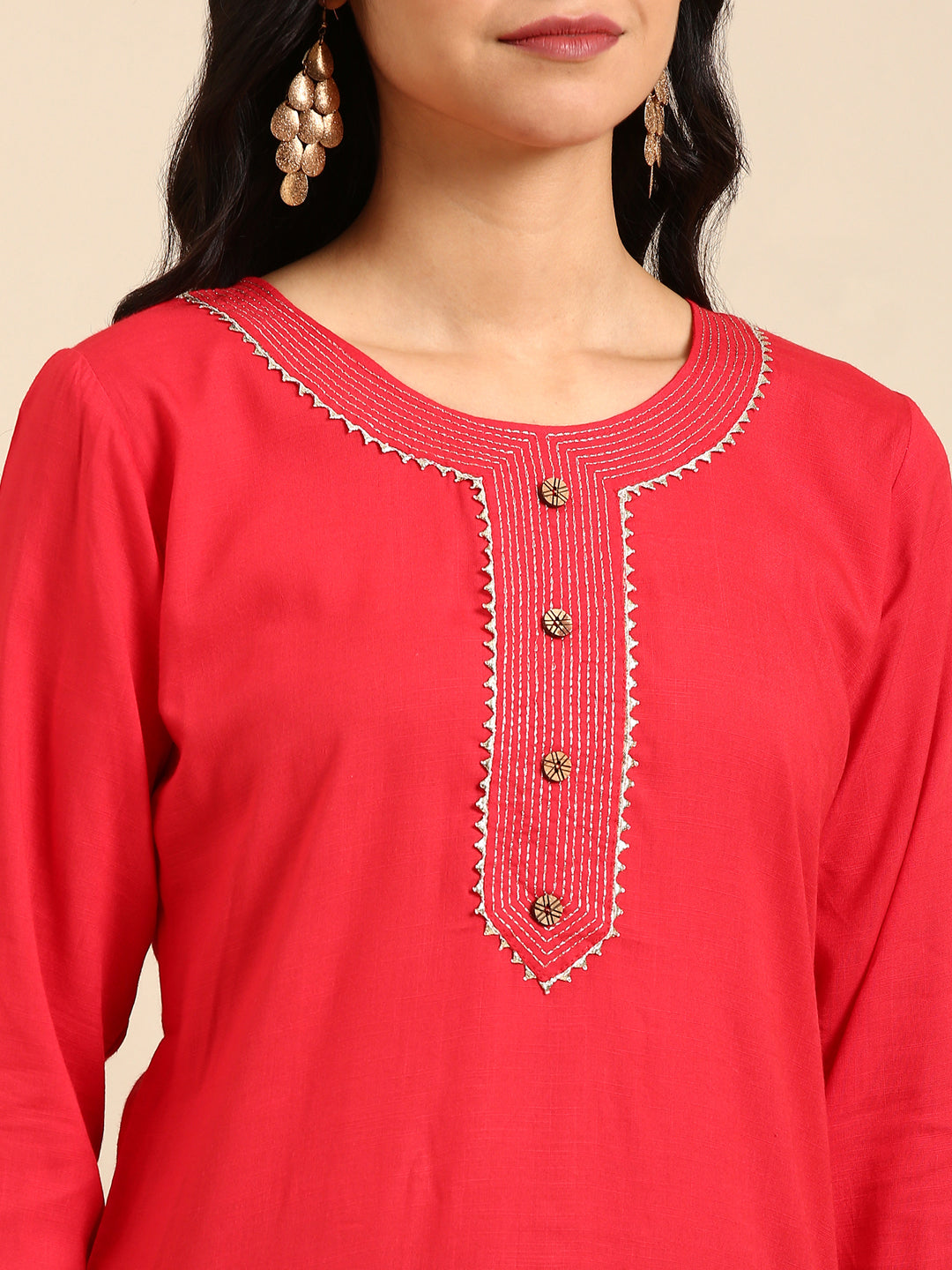 Women's Red Solid Straight Kurta