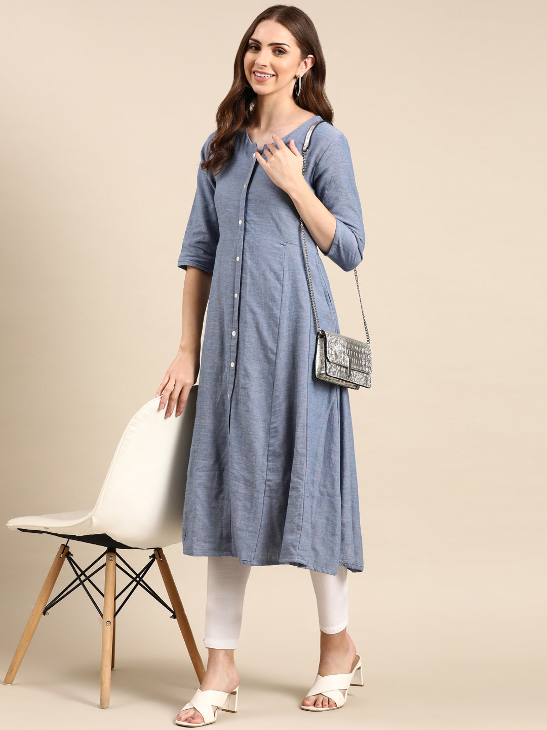 Women's Blue Solid Anarkali Kurta