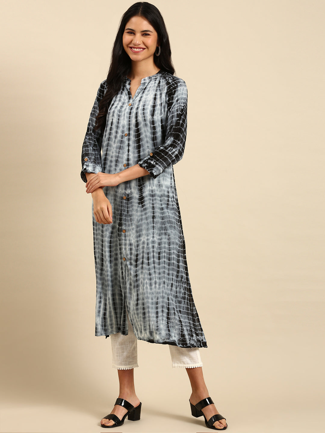 Women's Grey Tie Dye Anarkali Kurta