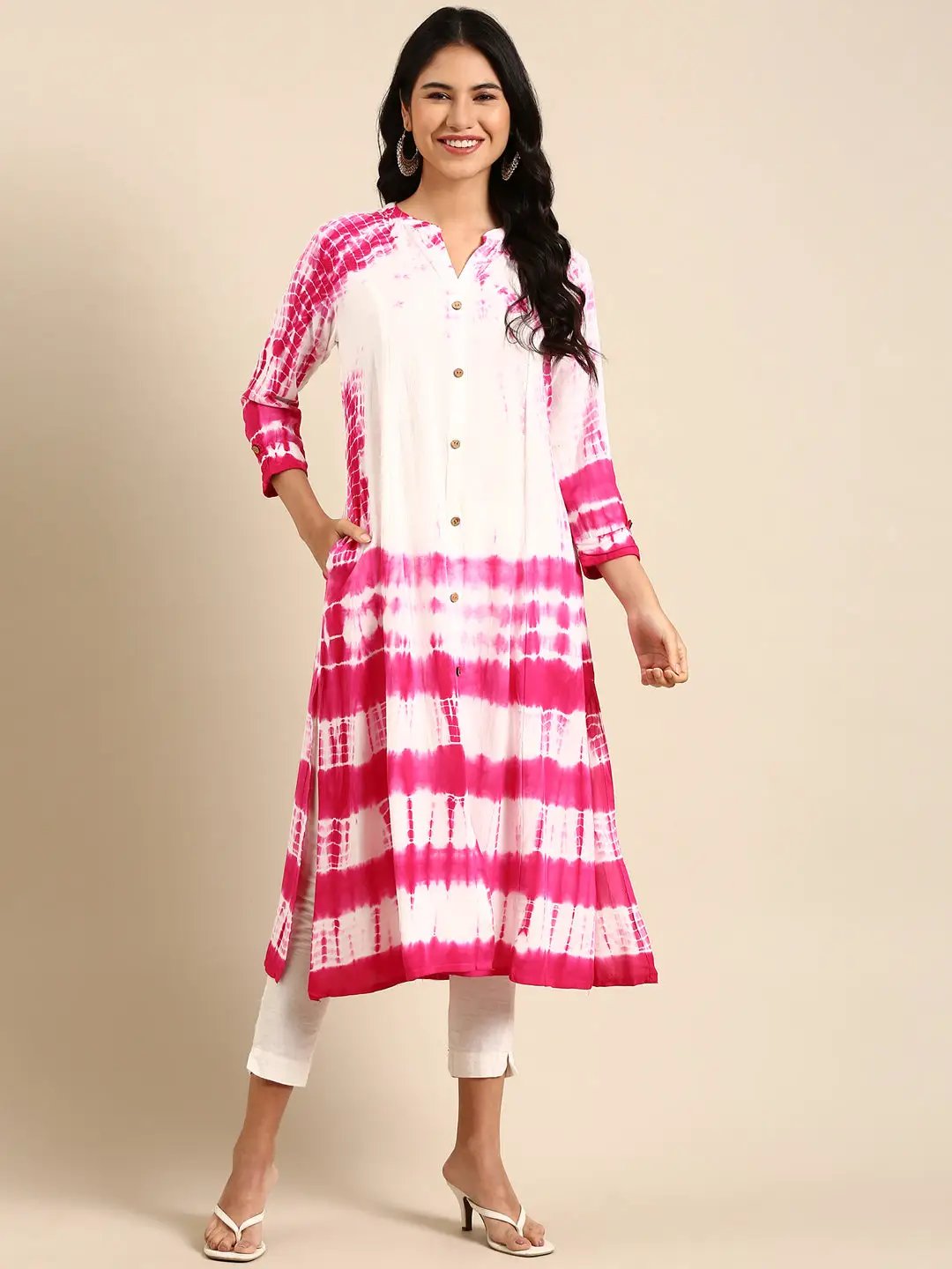 Women's White Tie Dye Anarkali Kurta