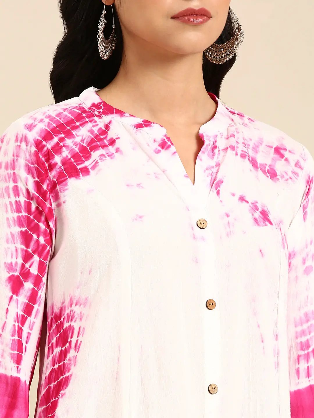 Women's White Tie Dye Anarkali Kurta