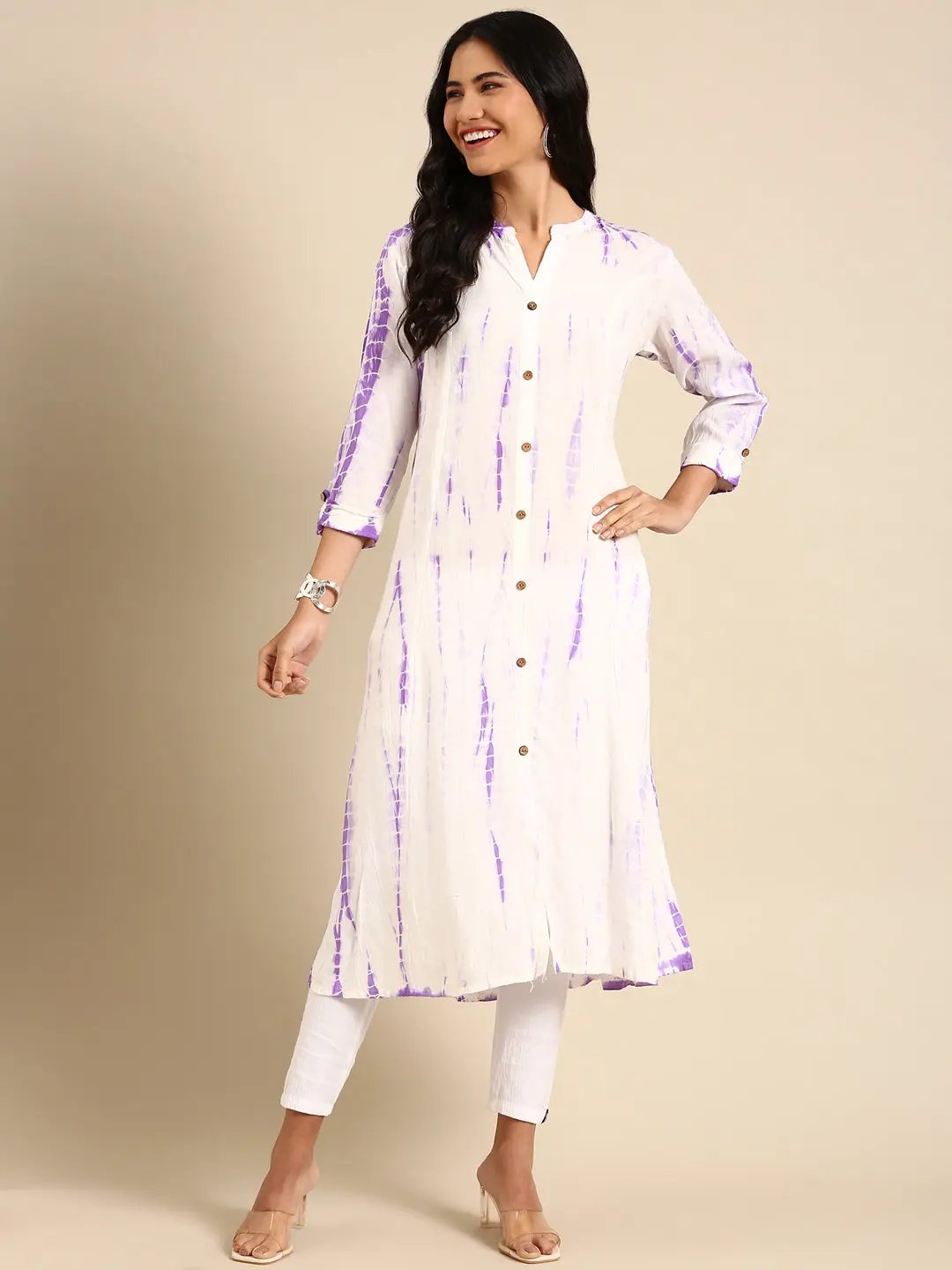 Women's White Tie Dye Anarkali Kurta