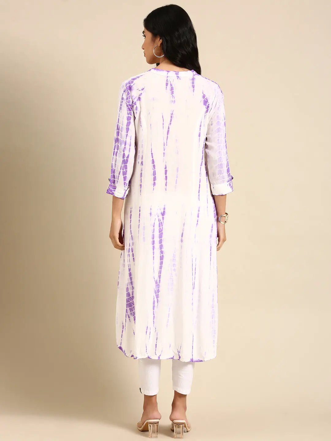 Women's White Tie Dye Anarkali Kurta