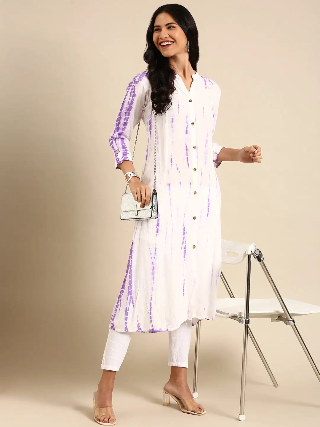 Women's White Tie Dye Anarkali Kurta