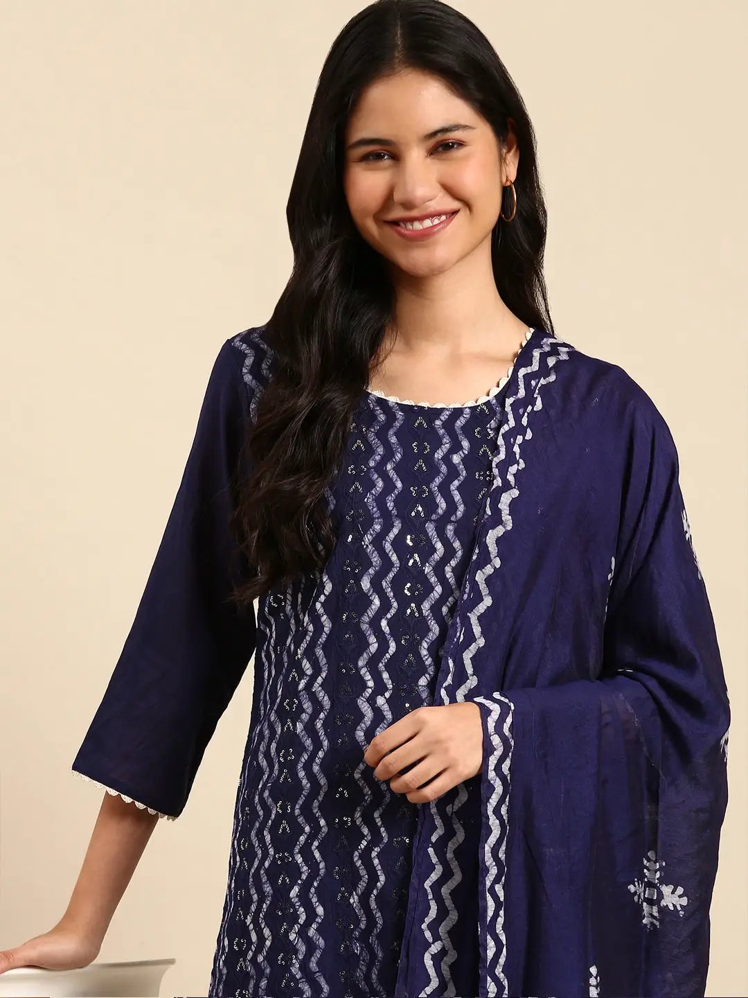 Women's Navy Blue Tie Dye Kurta Set
