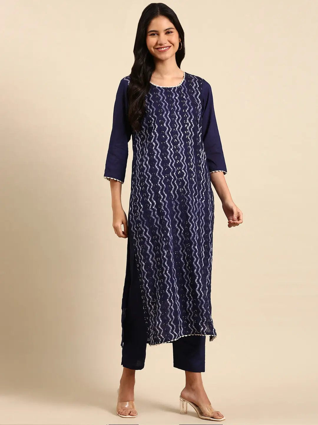 Women's Navy Blue Tie Dye Kurta Set