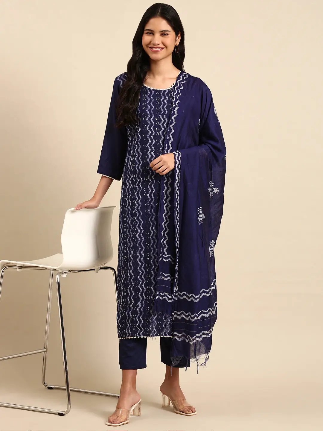 Women's Navy Blue Tie Dye Kurta Set