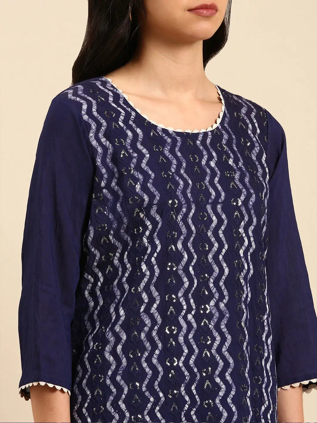 Women's Navy Blue Tie Dye Kurta Set