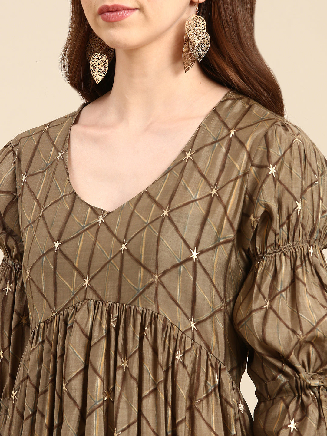 Women's Taupe Geometrical Anarkali Kurta